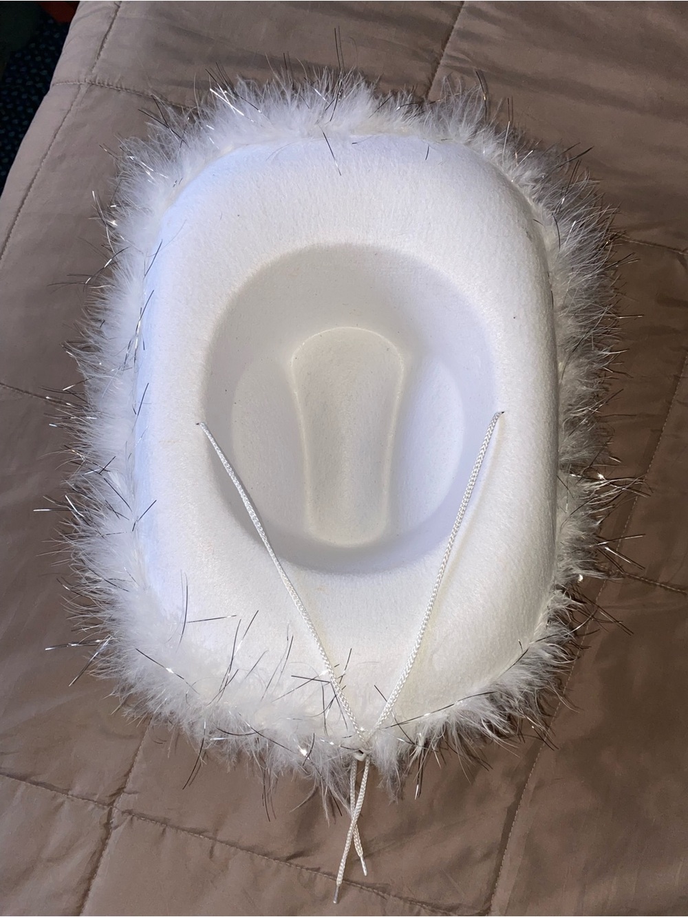 White Feather Trim Cowboy Hat - Women Accessories - Picture 4 of 4